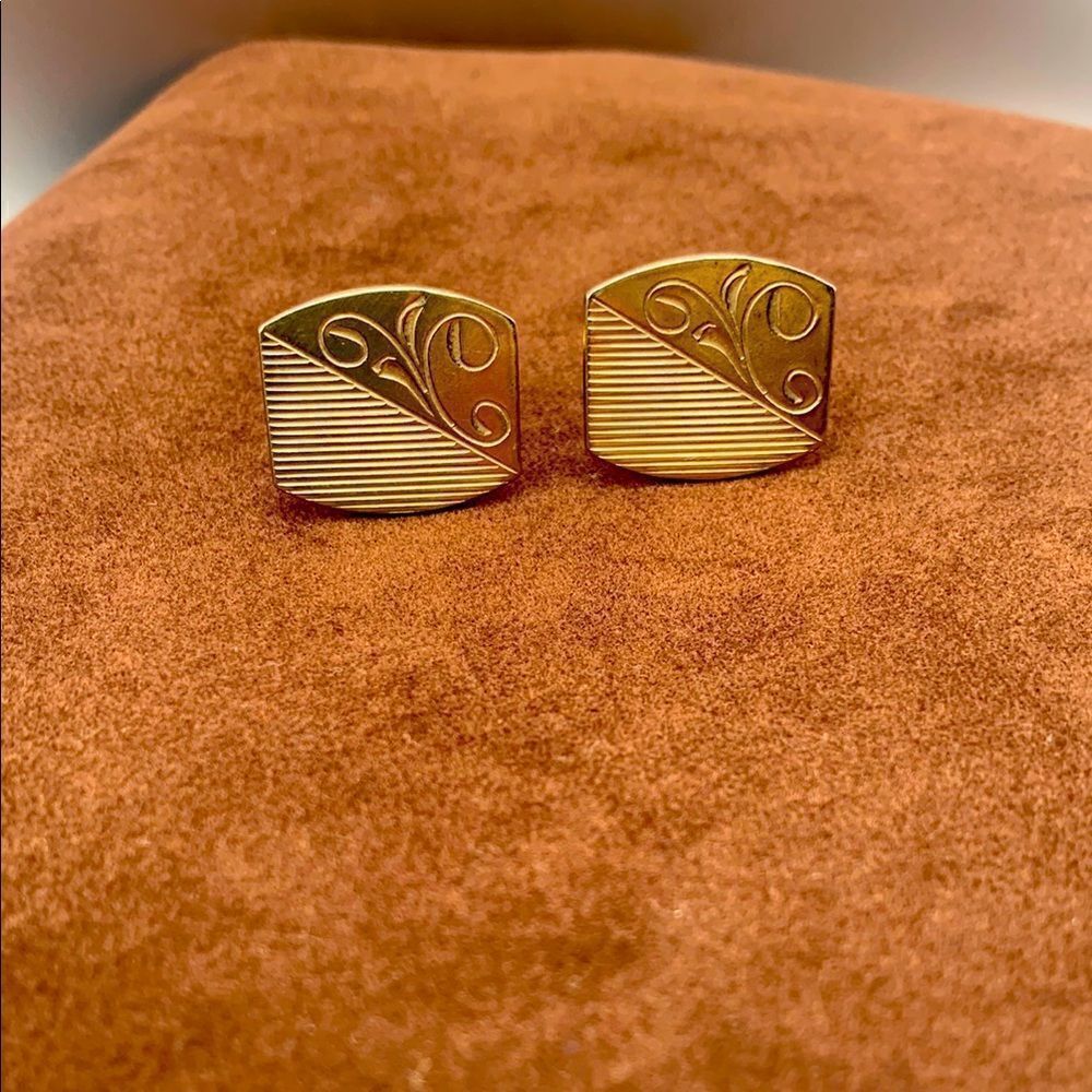 Vintage Art Brushed Gold Cuff links, Unmarked